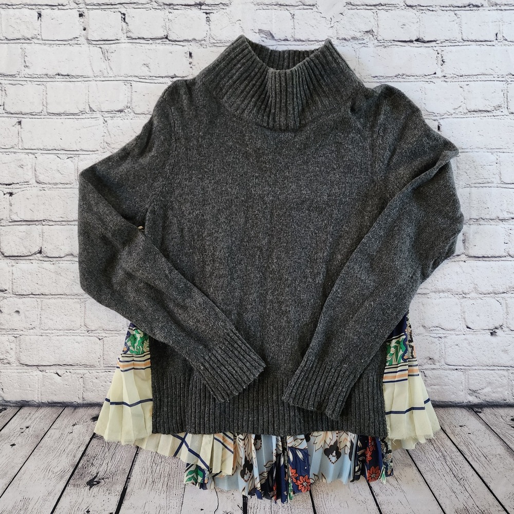 Moth Anthropologie Mixed Media Pleated Scarf Back Sweater Gray Womens Medium